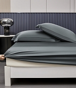 Простынь на резинке и две наволочки Tencel, Графит